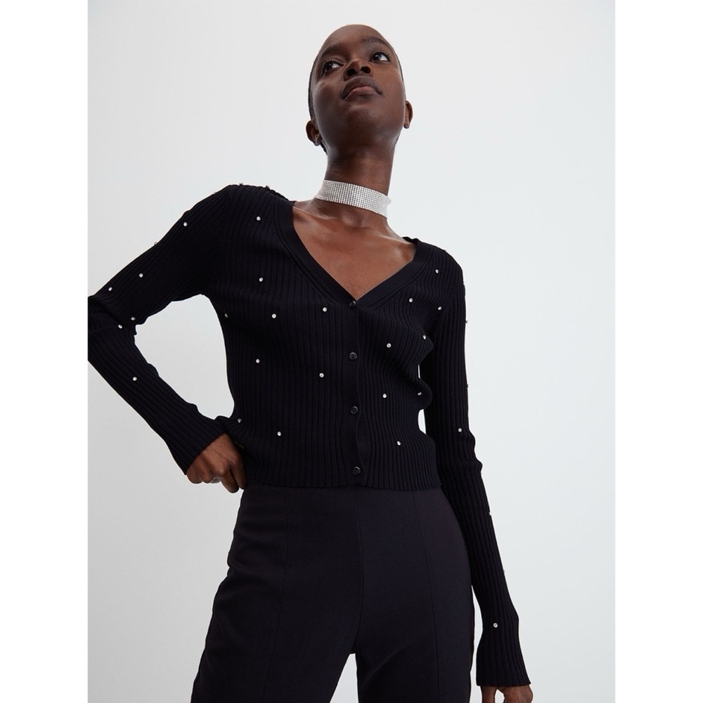 H&M Ribbed Rhinestone Cardigan